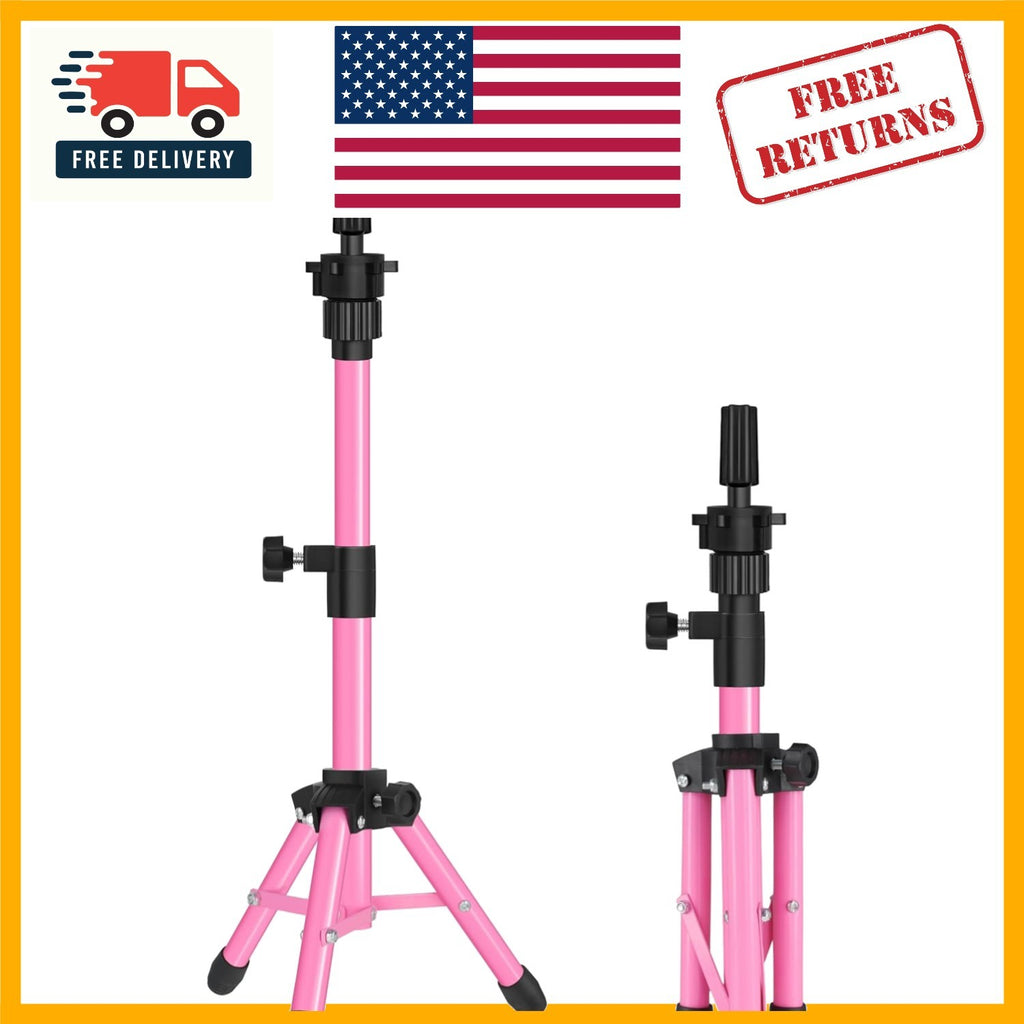 Adjustable Tripod Wig Stand - 25-Inch Mannequin Head Holder in Pink