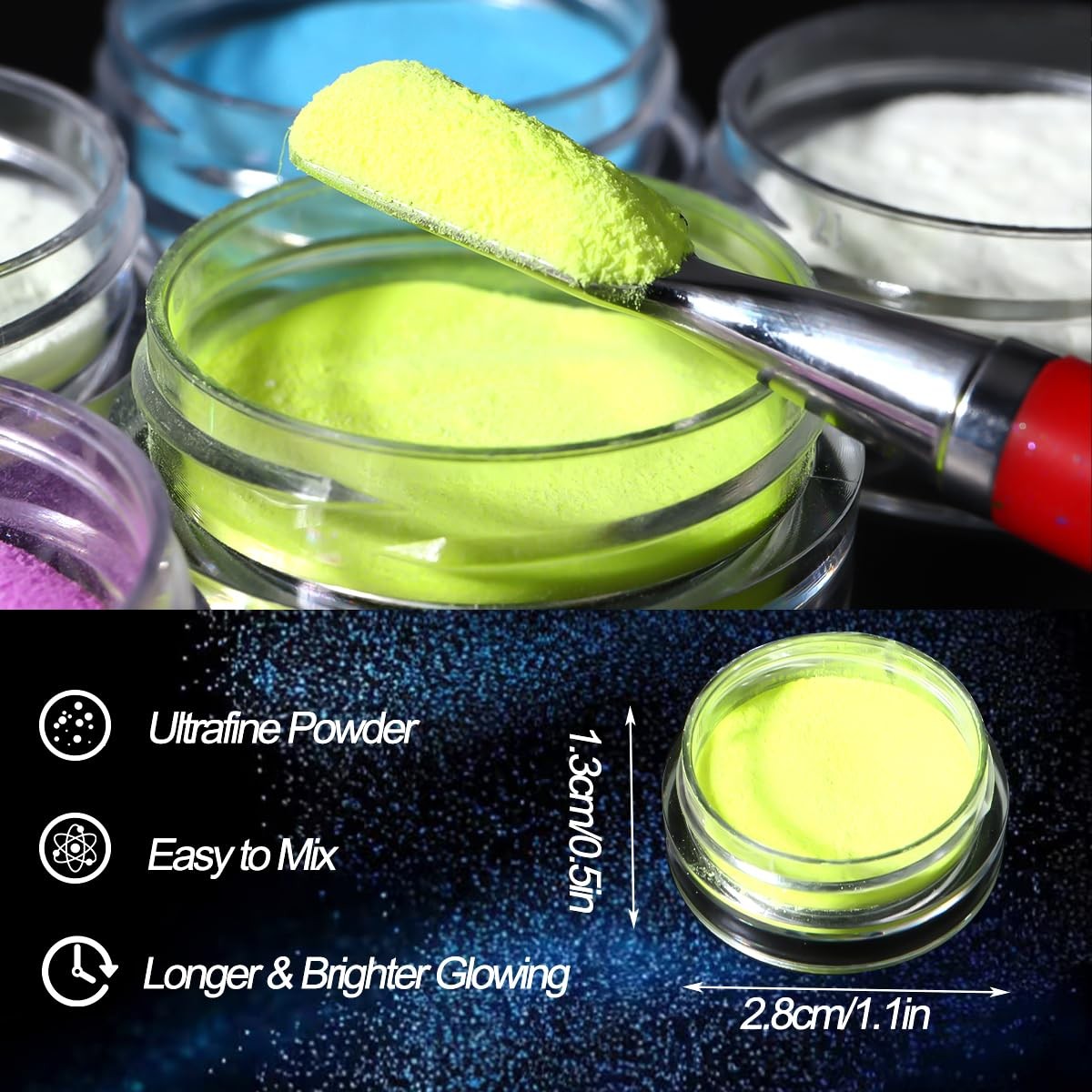 Glow in The Dark Pigment Powder for Nails and Art - 12 Colors Luminous Iridescent Acrylic Nail Powder