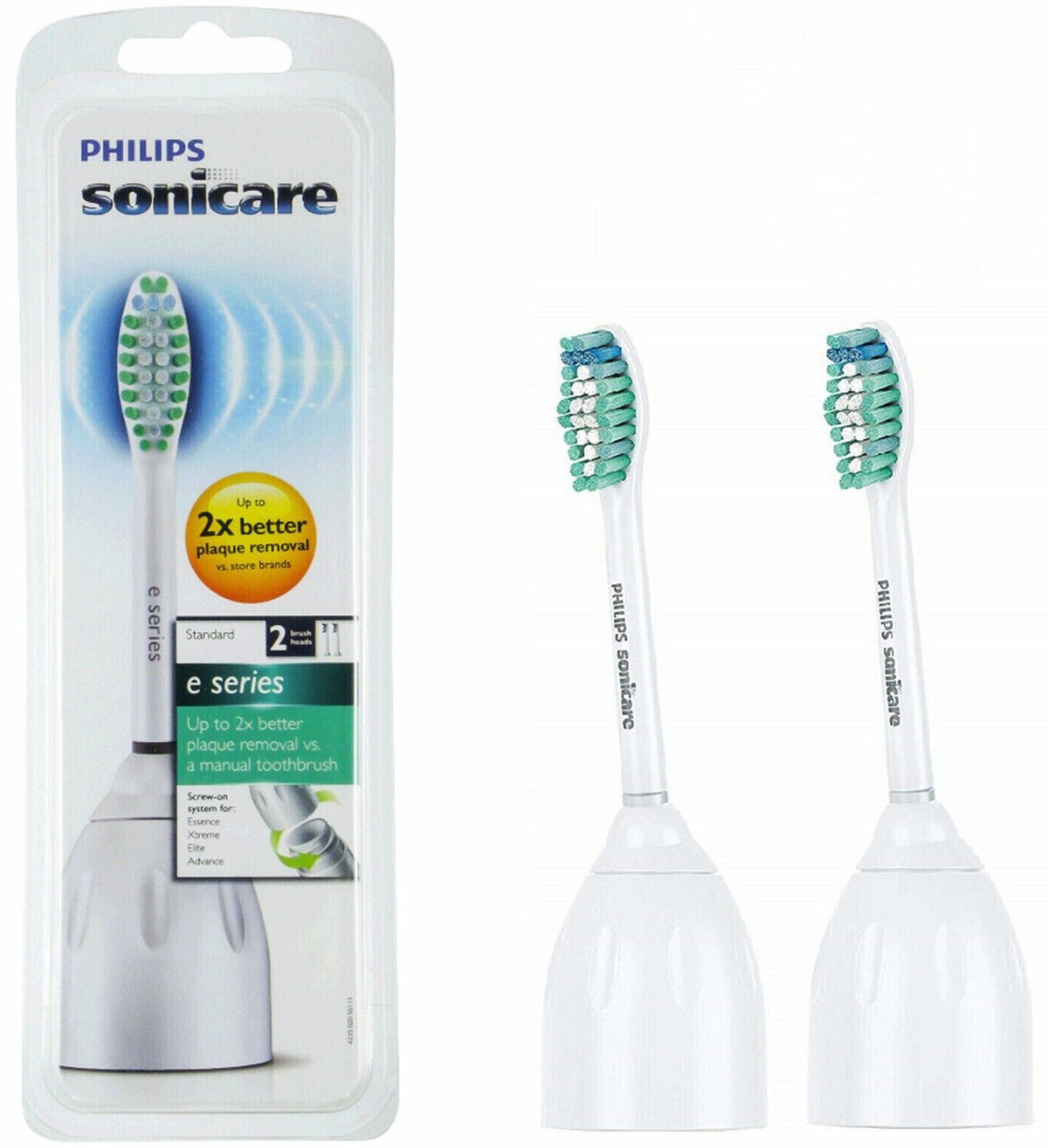 2 Pack Philips Sonicare E Series HX7002 Replacement Toothbrush Heads - Soft Tapered Bristles