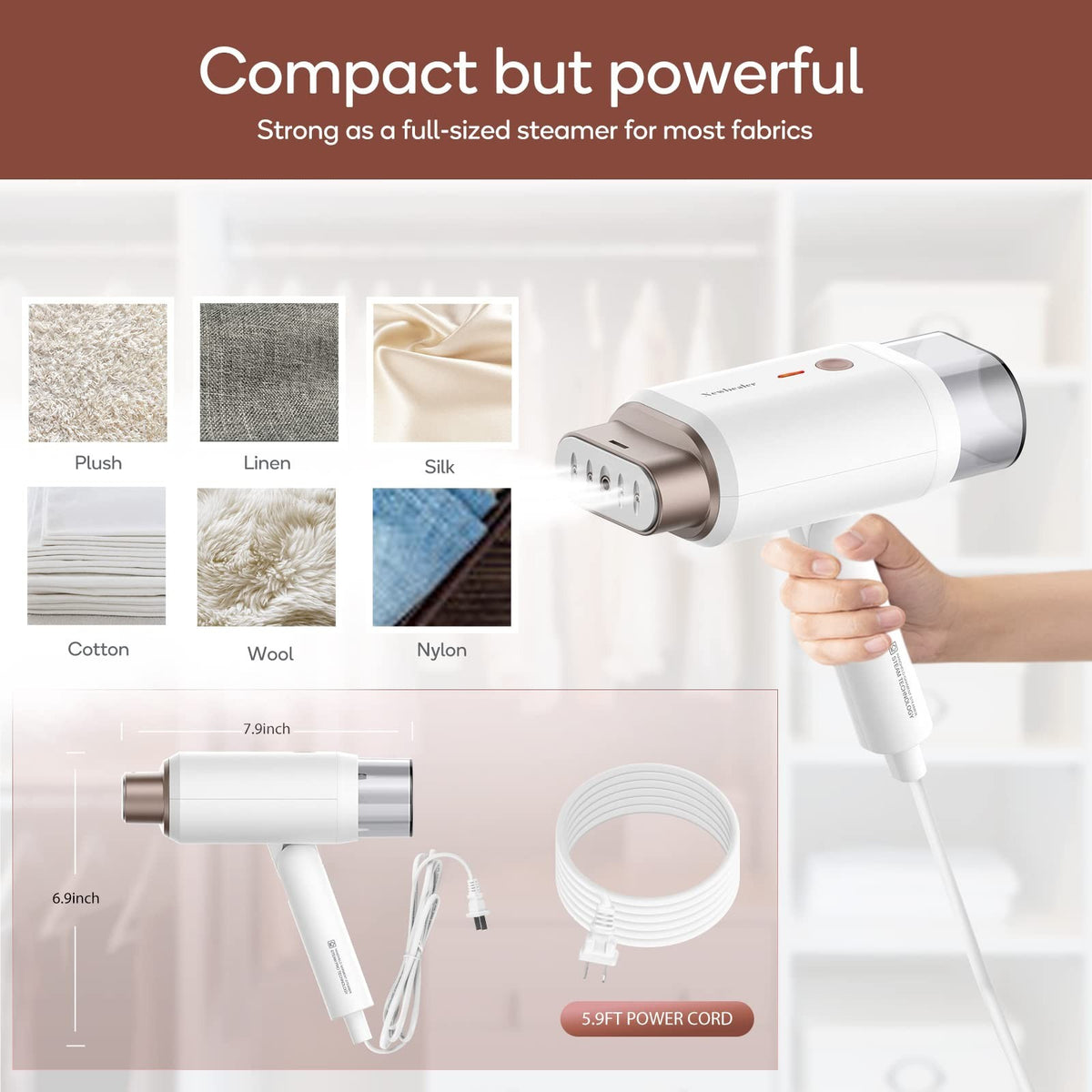 1200W Travel Garment Steamer with Horizontal & Vertical Steam, Foldable Light Portable