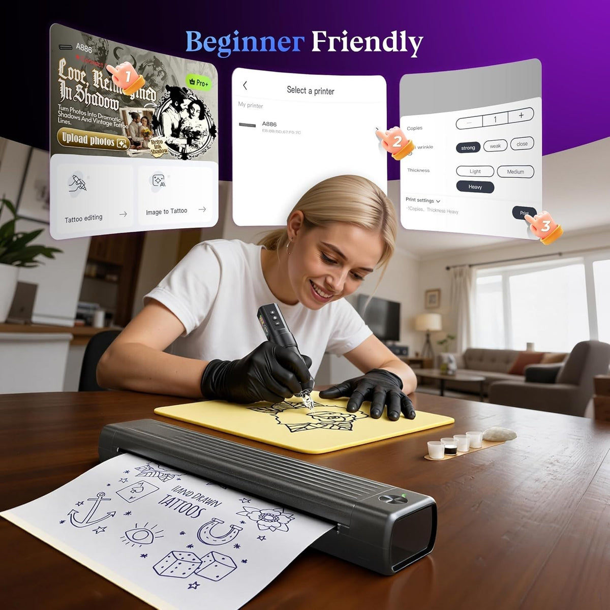 Tattoo Stencil Printer Kit for Beginners – Bluetooth Temporary Tattoo Printer for Practice