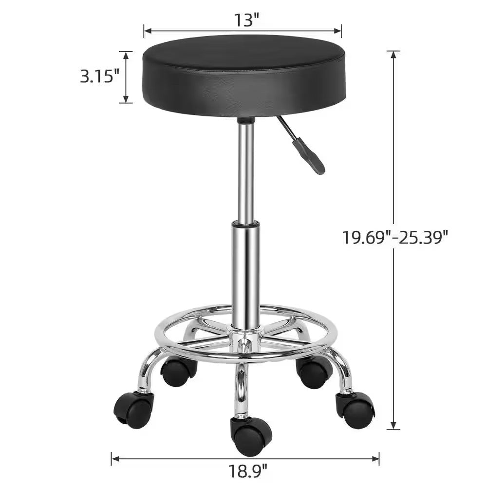 Adjustable Black PU Leather Swivel Salon Bar Stool with Hydraulic Height