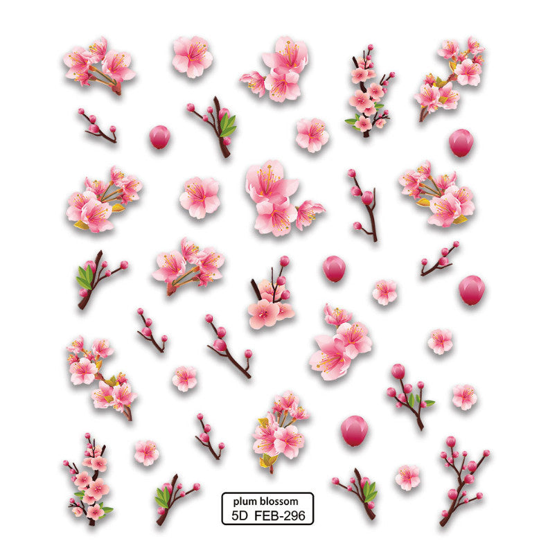 Pink Floral Nail Art Stickers Self-Adhesive for Manicure Decorations