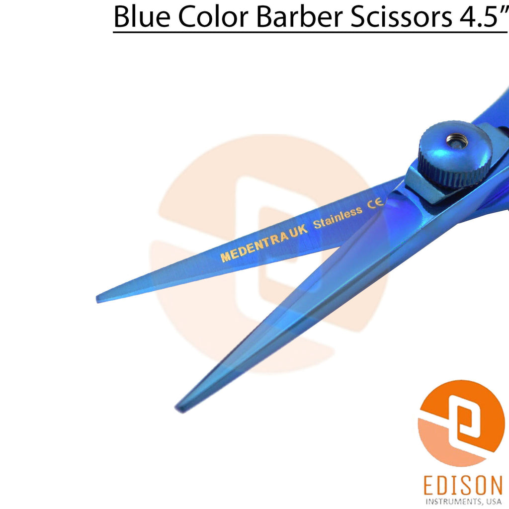 Salon Barber Scissors - Stainless Steel Hair & Beard Trimming Shears, 4.5 Inch Blue