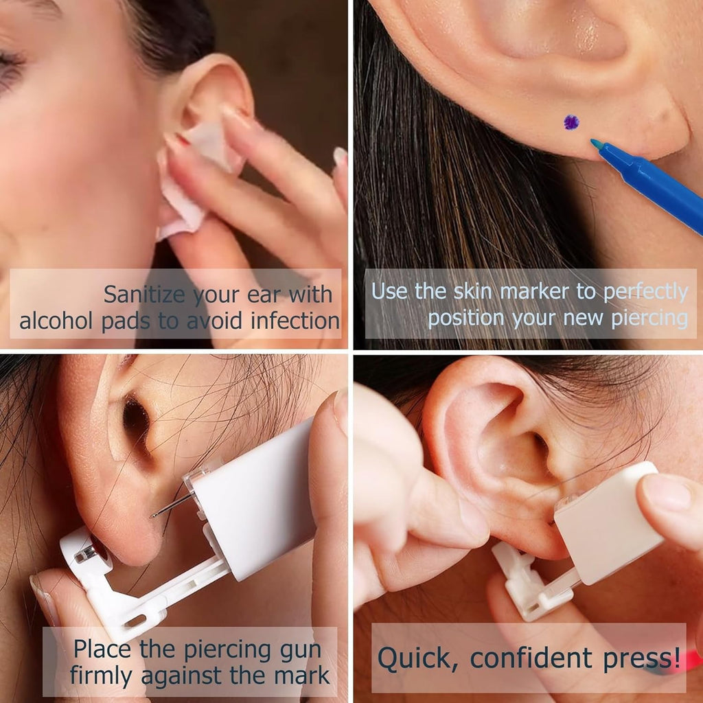 Disposable Stainless Steel Ear Piercing Gun Kit with Preloaded Cartridges