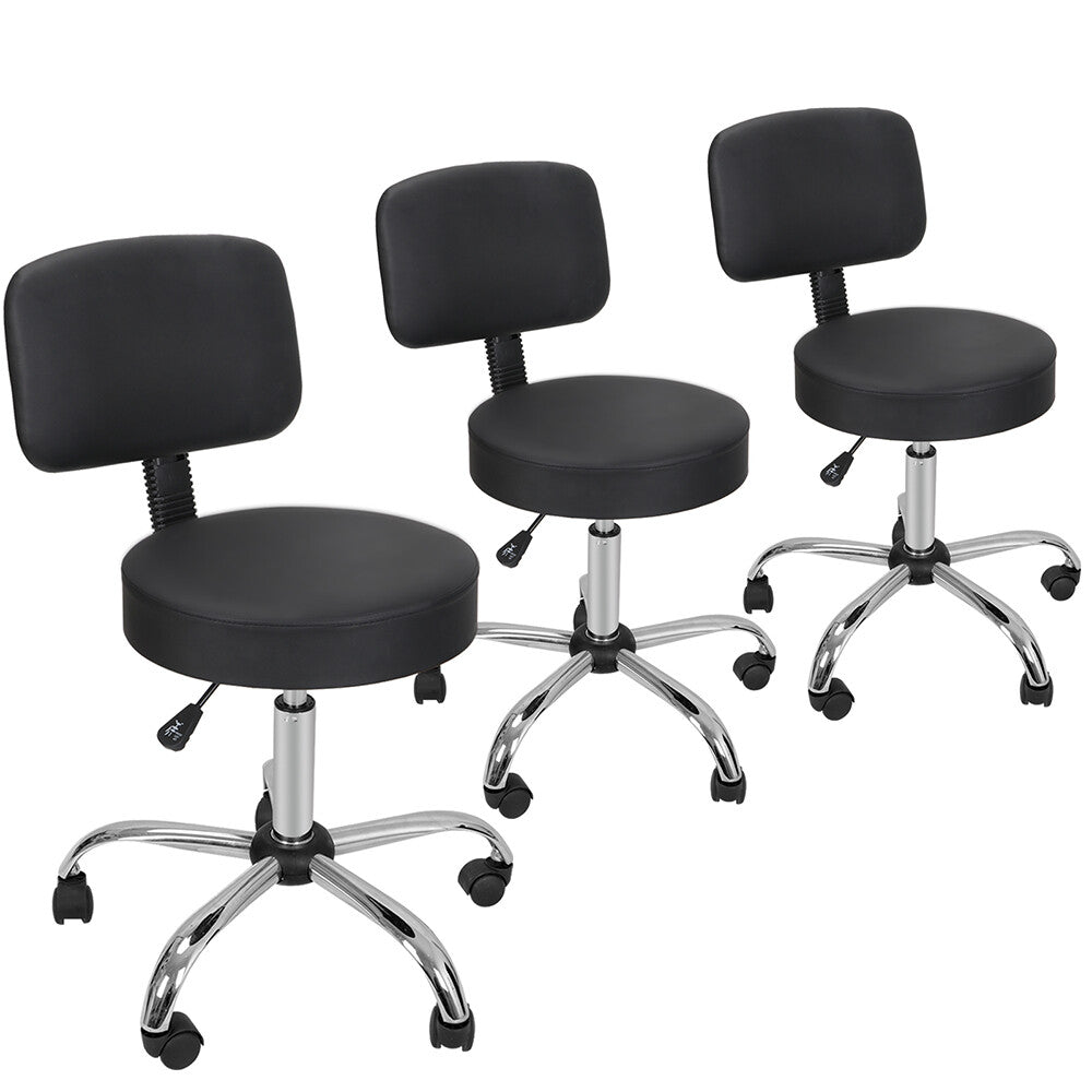 Adjustable Hydraulic Salon Stool with Backrest & Swivel Casters - Black