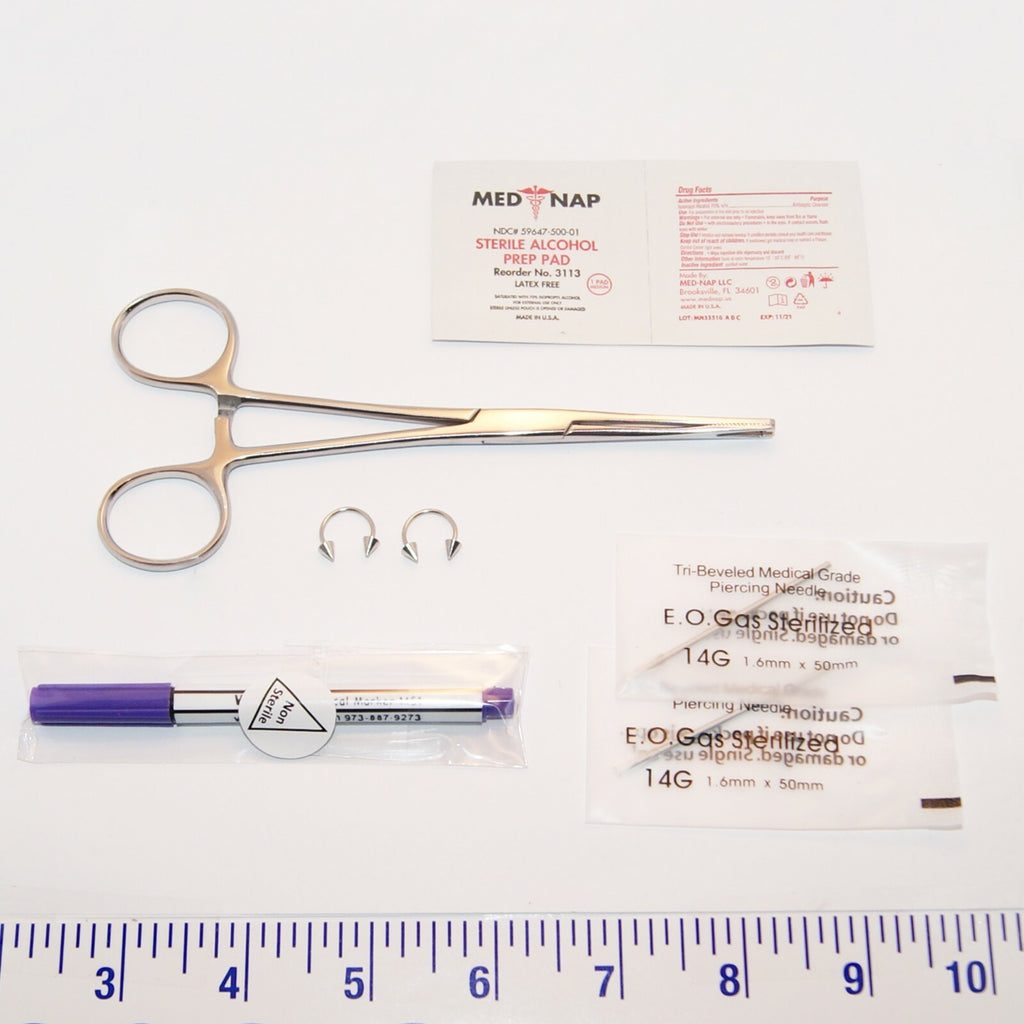 14-15g Piercing Pennington Forceps Kit with Captive Hoops Dangle Barbells