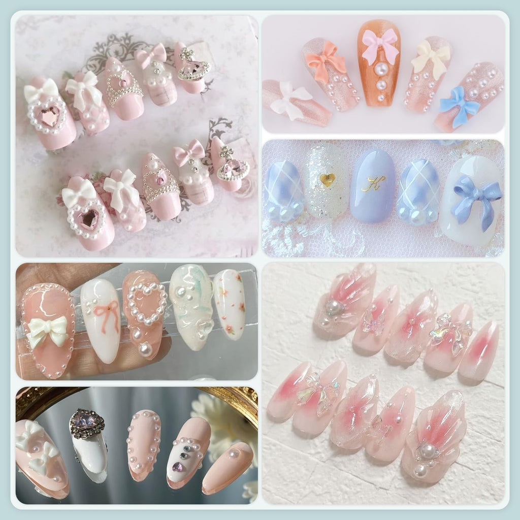 600 Pcs Nail Charms & Flatback Pearls Set for Nail Art - 8 Colors