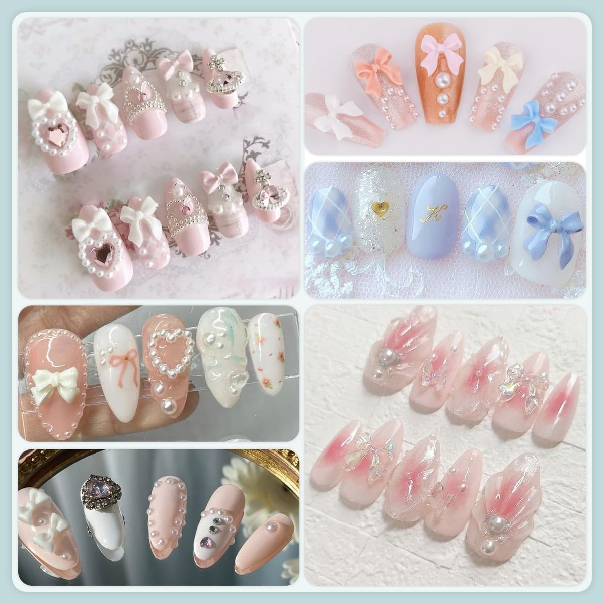 600 Pcs Nail Charms & Flatback Pearls Set for Nail Art - 8 Colors