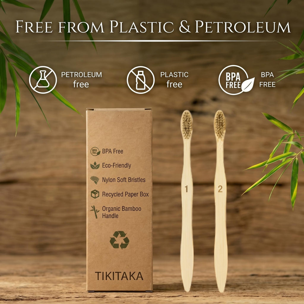 Natural Boar Bristle Bamboo Toothbrush 10 Pack - Eco-Friendly & Self-Standing