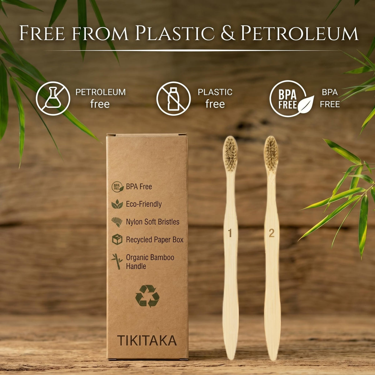 Natural Boar Bristle Bamboo Toothbrush 10 Pack - Eco-Friendly & Self-Standing