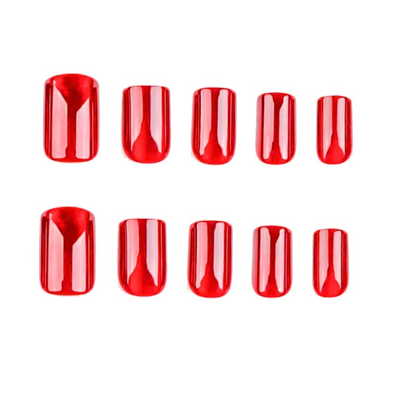 48P Medium Square Press On Nails Red Cat Eye Glossy Fake Nails