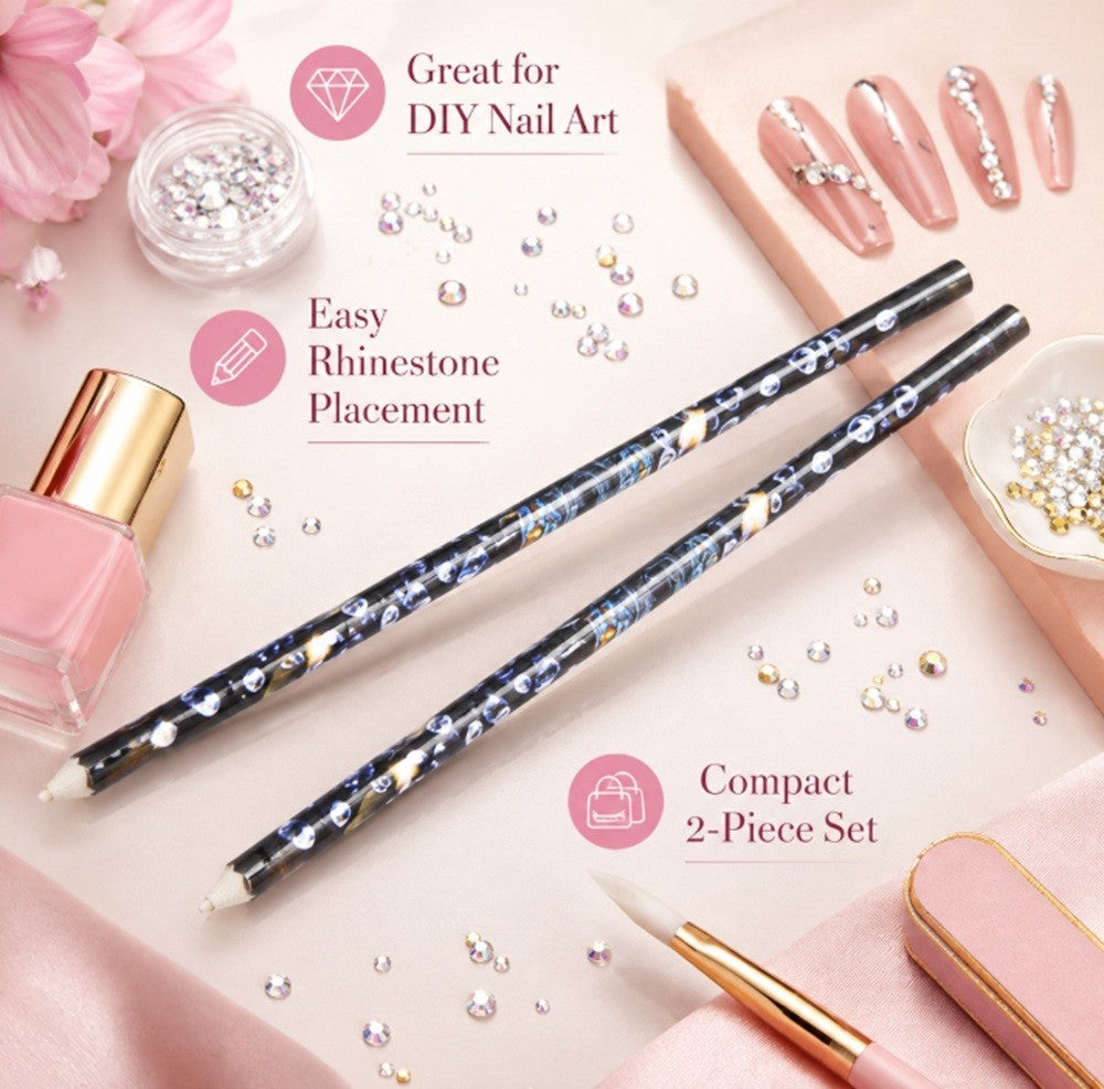 2 Pack Wax Rhinestone Picker Pens for Nail Art & Craft Jewelry Gems