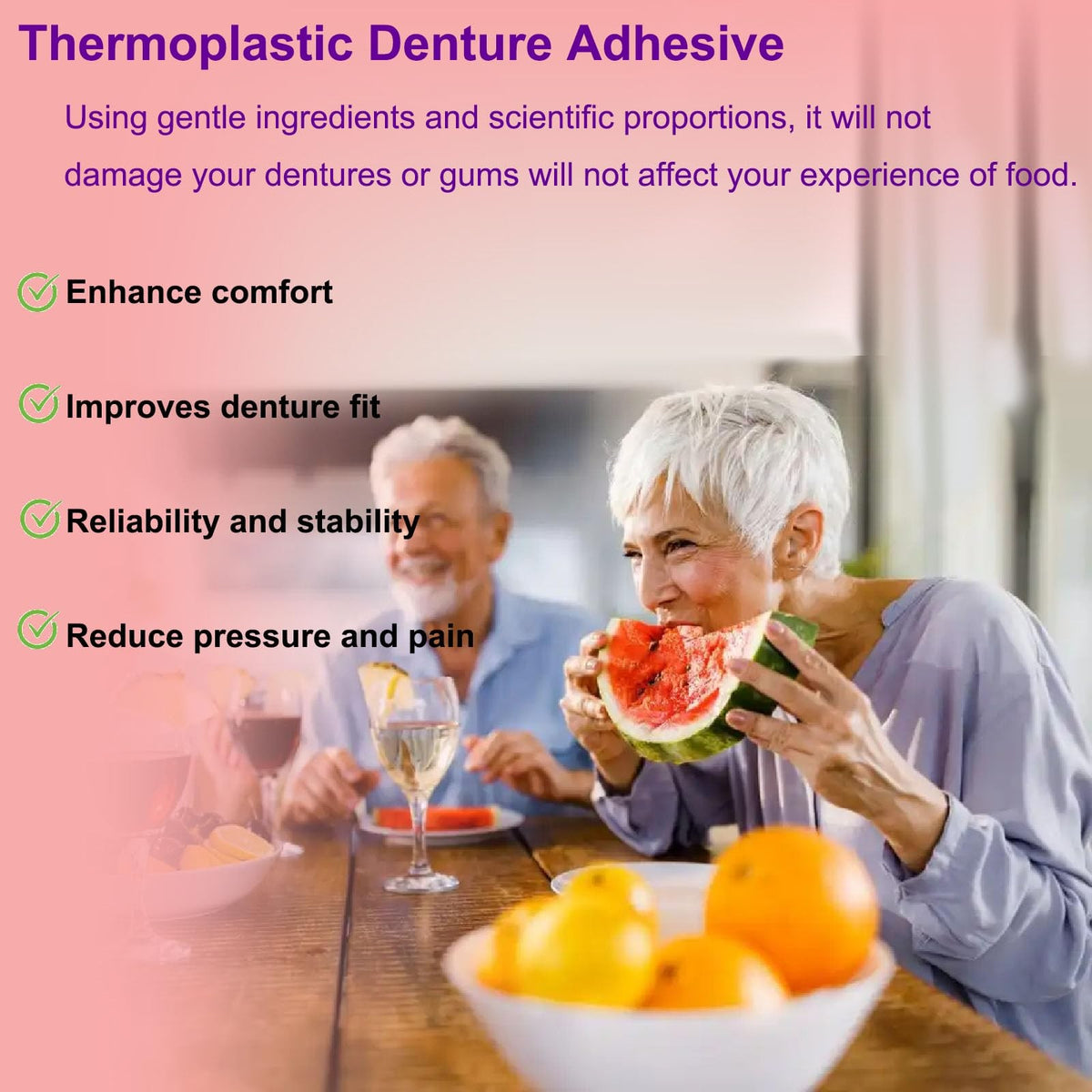 Extra Strong Denture Adhesive 2-Pack - Natural, Non-Toxic, Pink
