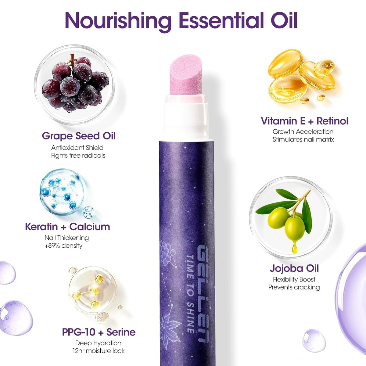 4-in-1 Nail Cuticle Pusher Pen with Nourishing Oil for Healthy Nails