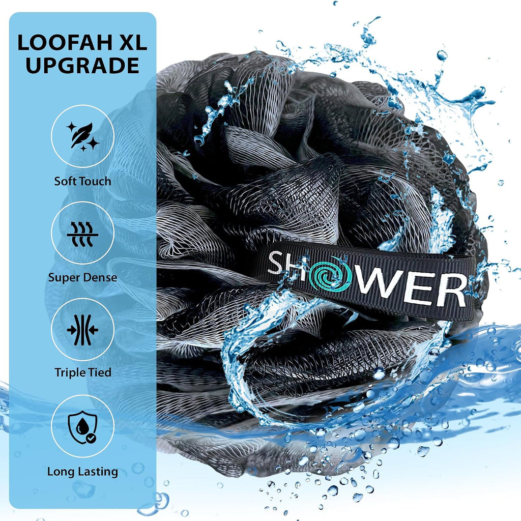 Extra-Large Charcoal Bath Sponge Set - Soft Mesh Loofahs for Shower, 4-Pack