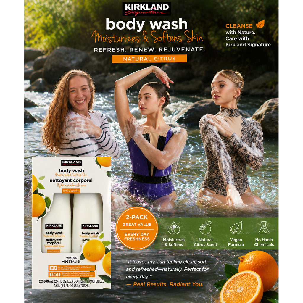 Liquid Body Wash Natural Citrus 54 fl oz 2-Pack Moisturizing Plant-Based