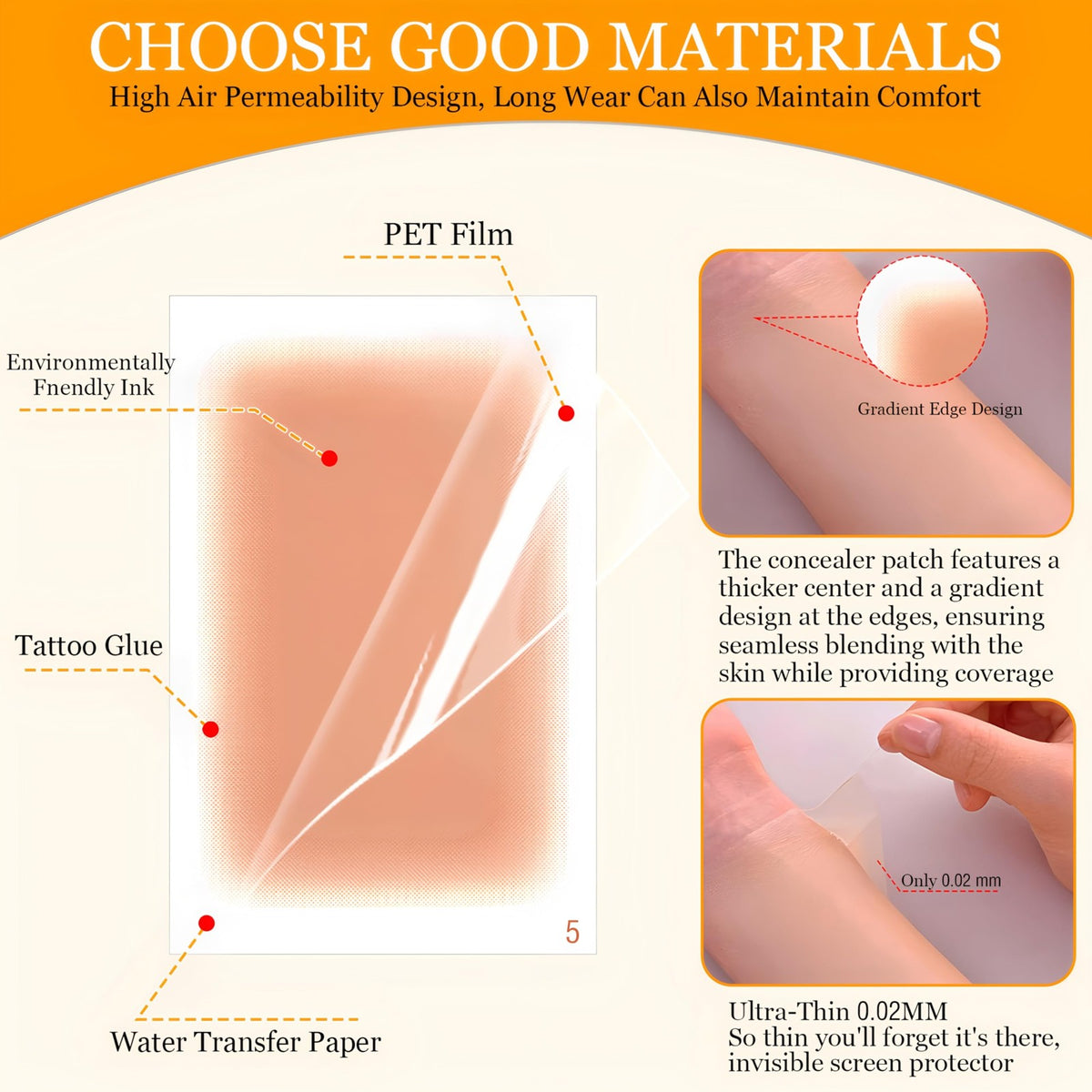 Tattoo Cover Up Patch 12pcs Waterproof Skin Concealer Stickers, Breathable Ultra-Thin Tape