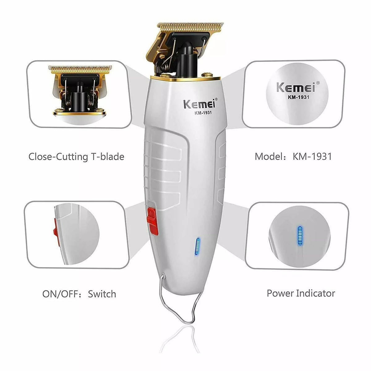 Cordless Electric Hair Trimmer Razor Clipper with USB Charging