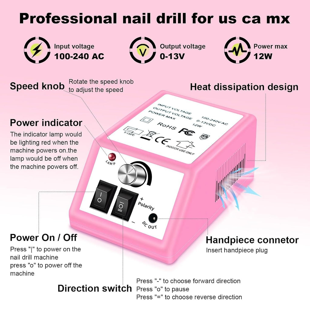 Electric Nail Drill Kit with 156 Sanding Bands & Bits for Manicure Pedicure