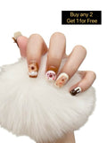 Short Brown Press-On Nails with 3D Capybara Design - Reusable & Cute Nail Art