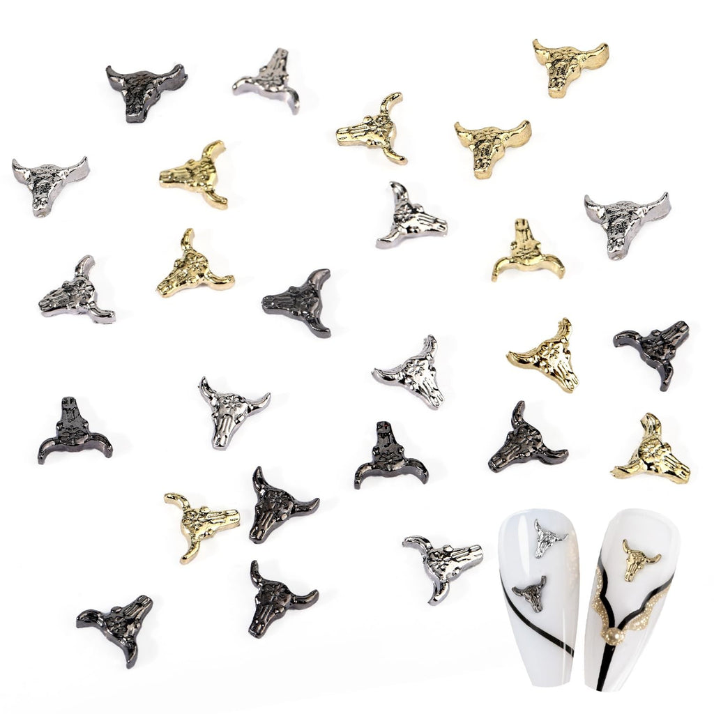 50pcs Cowboy Bull Head Nail Charms Halloween Retro Nail Art Decorations