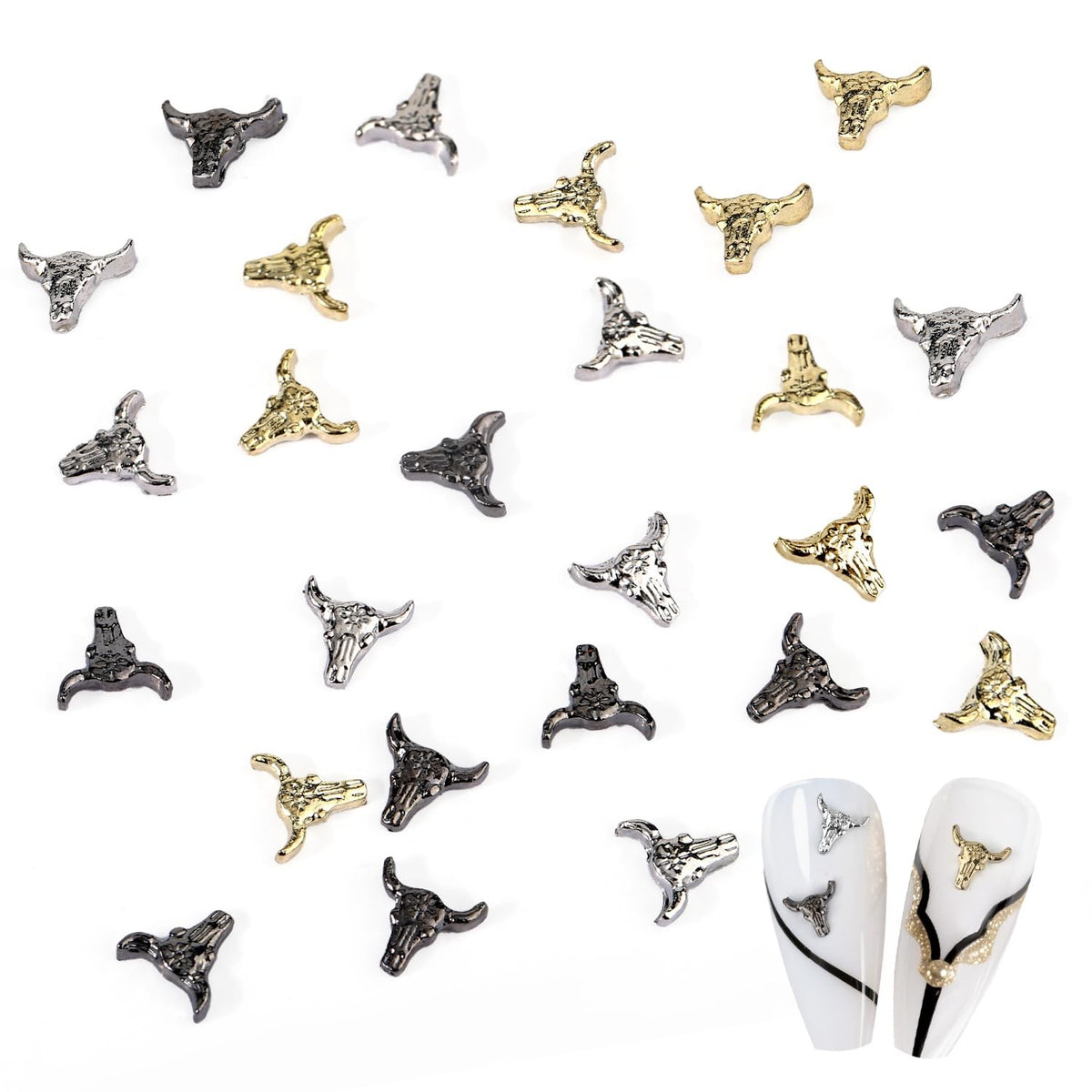 50pcs Cowboy Bull Head Nail Charms Halloween Retro Nail Art Decorations