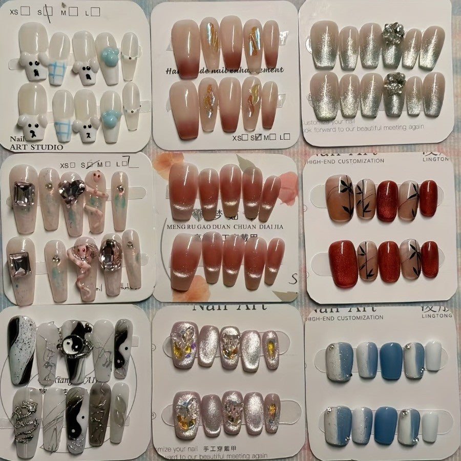 Handmade Press-On Nails Set 100pcs - Mix of 10 Paris Style Fake Nails