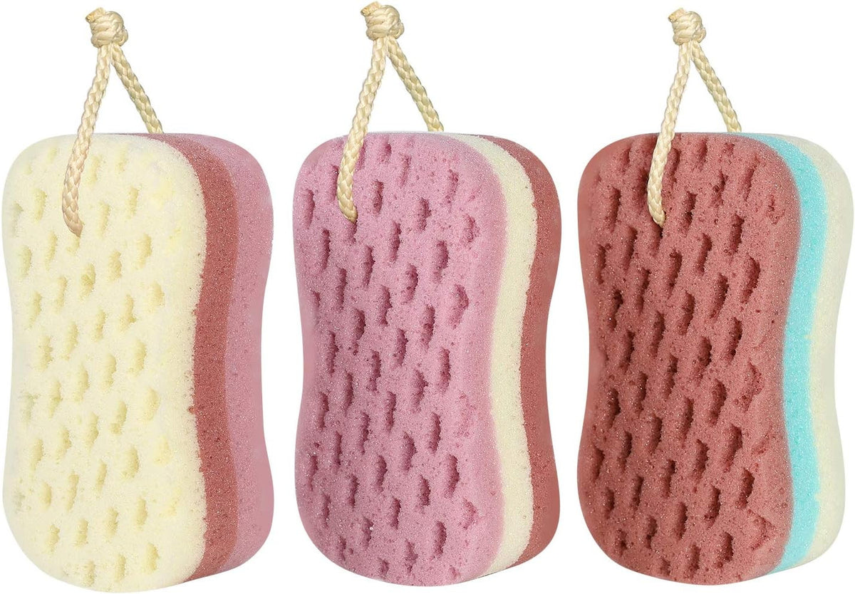 Set of 3 Large Bath Sponges for Women and Men, Loofah Body Scrubbers