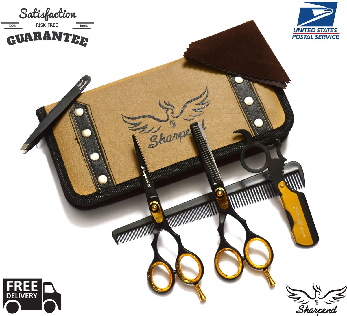 Professional 5.5 Inch Hair Cutting & Thinning Scissors Set with Razor and Pouch