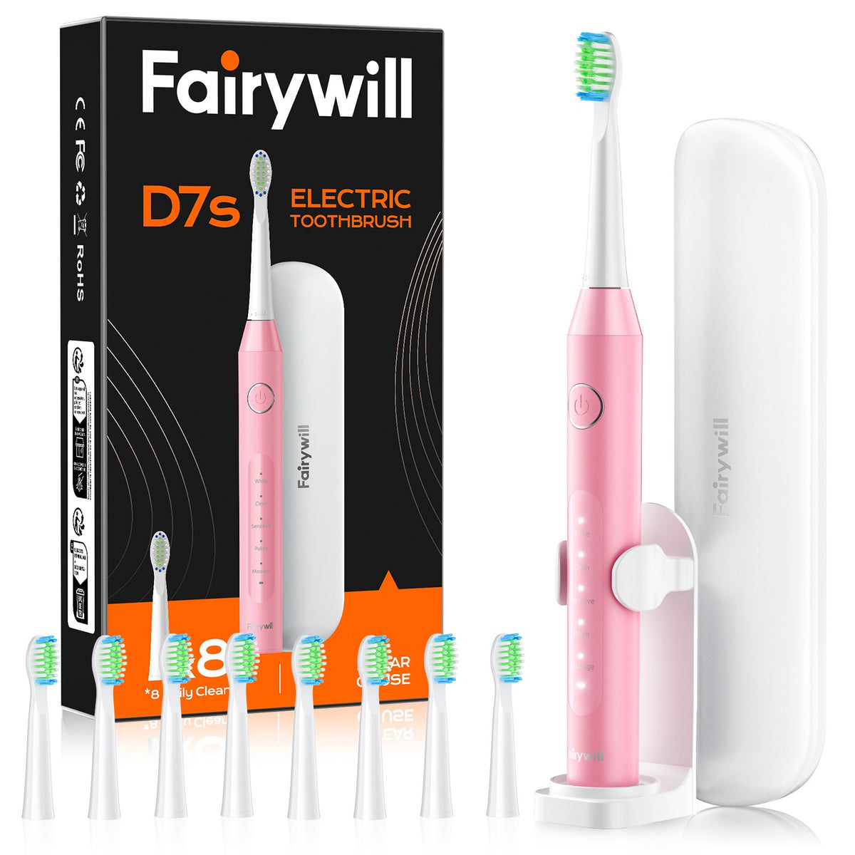 Electric Toothbrush with 8 Brush Heads & 5 Modes - Rechargeable & Waterproof