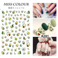 Fruit Nail Stickers Set with Peach Cherry Avocado Orange Strawberry Watermelon Lemon Decals