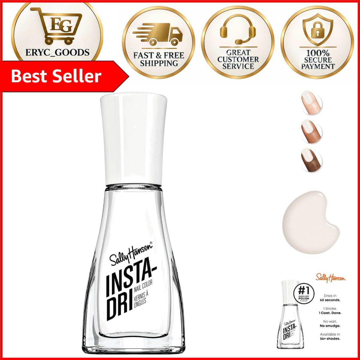 White Fast-Drying Nail Polish - 0.31 Fl Oz for Quick Touch-Ups