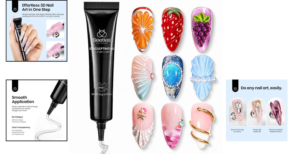 3D Gel Nail Art Kit No Wipe Sculpting Gel for DIY & Salon, 15g