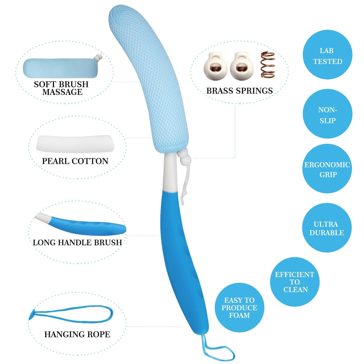 Long Handle Bath Brush Back Scrubber Non-Slip Shower Body Exfoliating Loofah