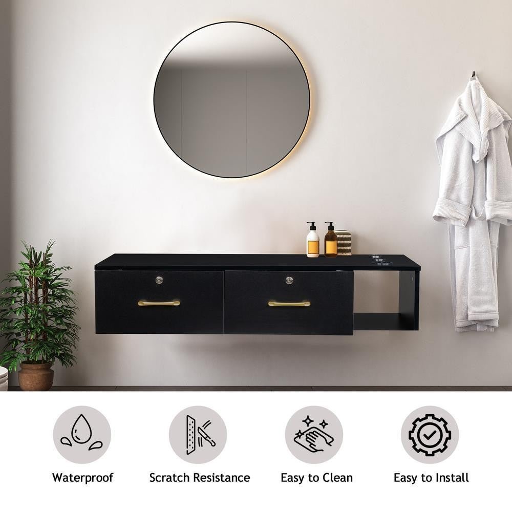 Wall Mount Hair Styling Salon Station with Locking Drawers for Bathroom or Salon