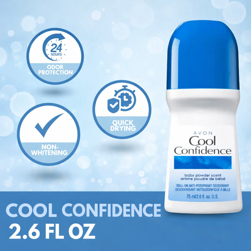 Avon Cool Confidence Roll-On Antiperspirant Deodorant 8 Pack - Baby Powder Scent