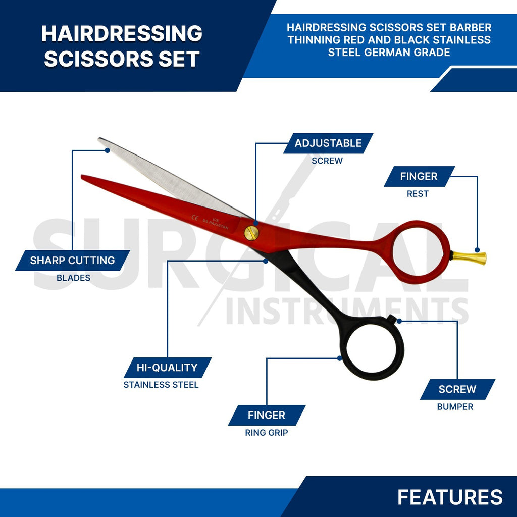6-inch Professional Hair Cutting & Thinning Scissors Set - Red & Black