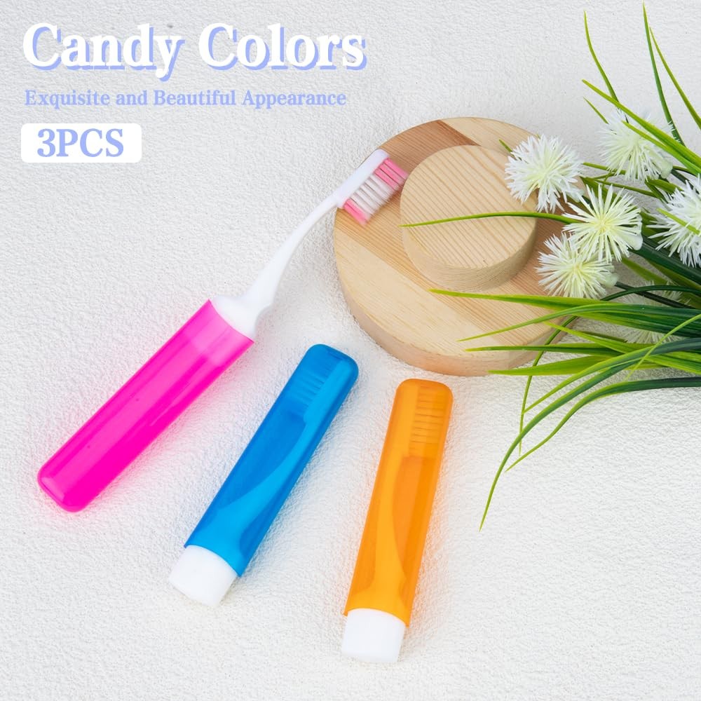 Travel Folding Toothbrush Set with 6 Colors, Portable & Individually Wrapped