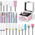 26PCS Nail Drill Bits Set with Holder Case - Pink Professional Manicure Tools