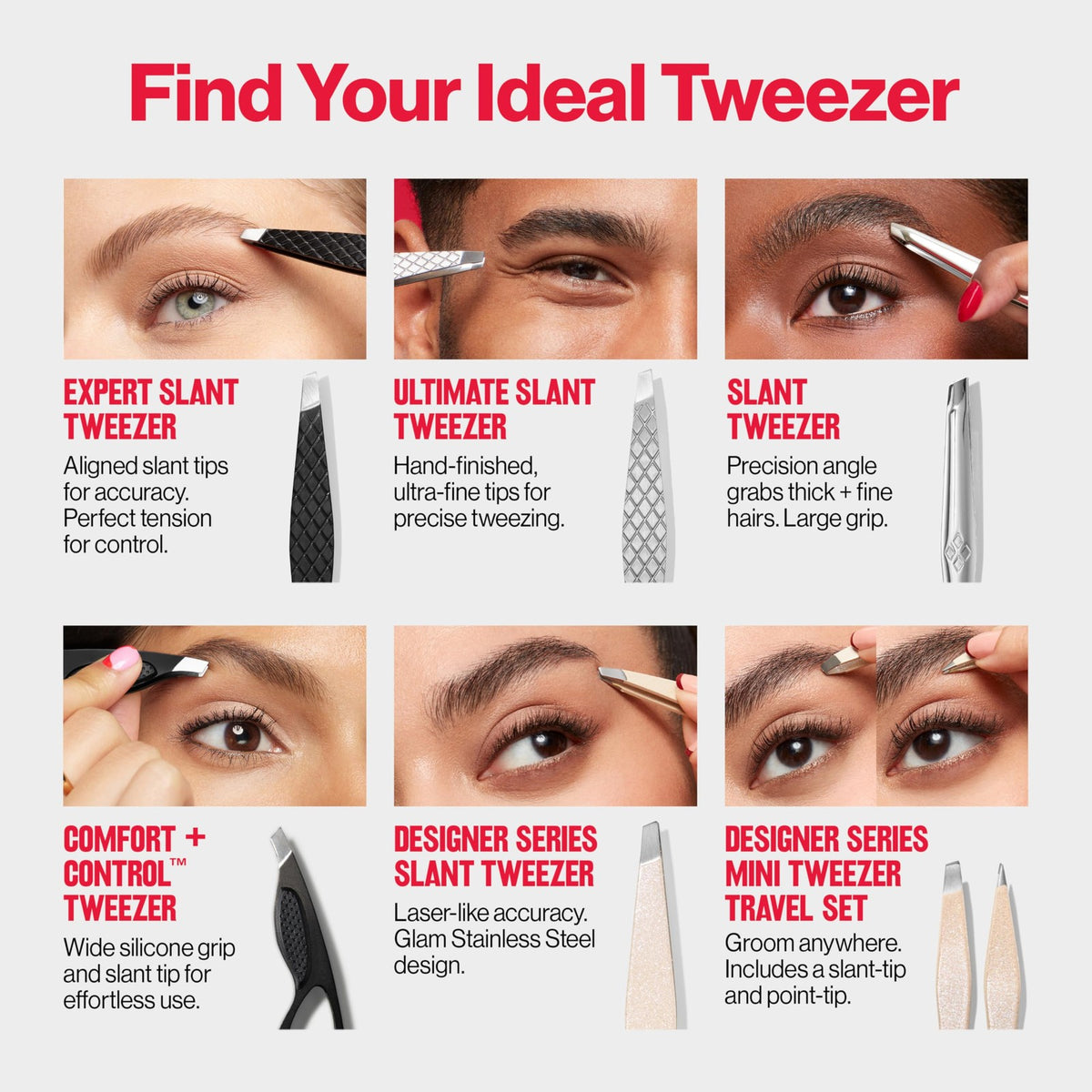 Revlon Mini Travel Tweezers Set - Slant & Point Tips for Precise Hair Removal