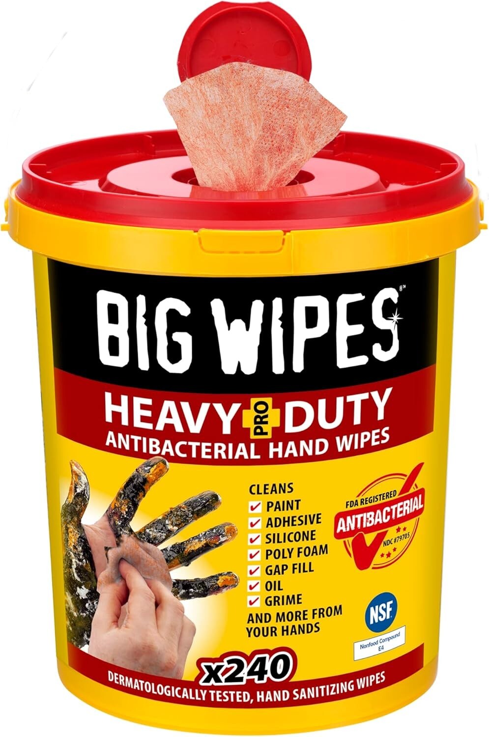Heavy Duty Industrial Hand Wipes Bucket - Textured Scrub & Clean, 240 Count