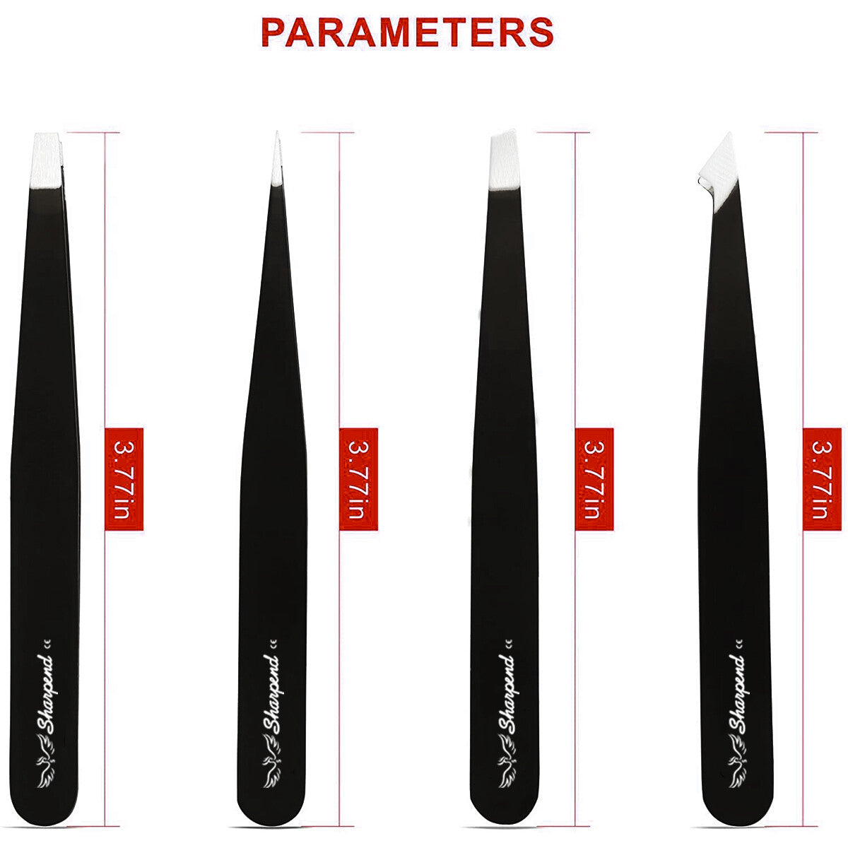 Professional Tweezers Set 4-Piece Stainless Steel Eyebrow Pluckers with Case