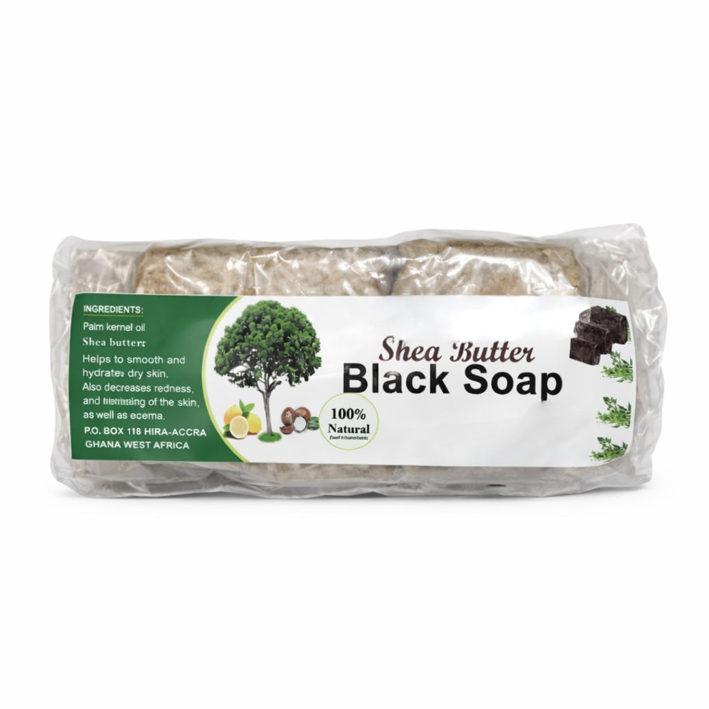 Raw African Black Soap with Shea Butter for Face & Body - Handmade Ghana