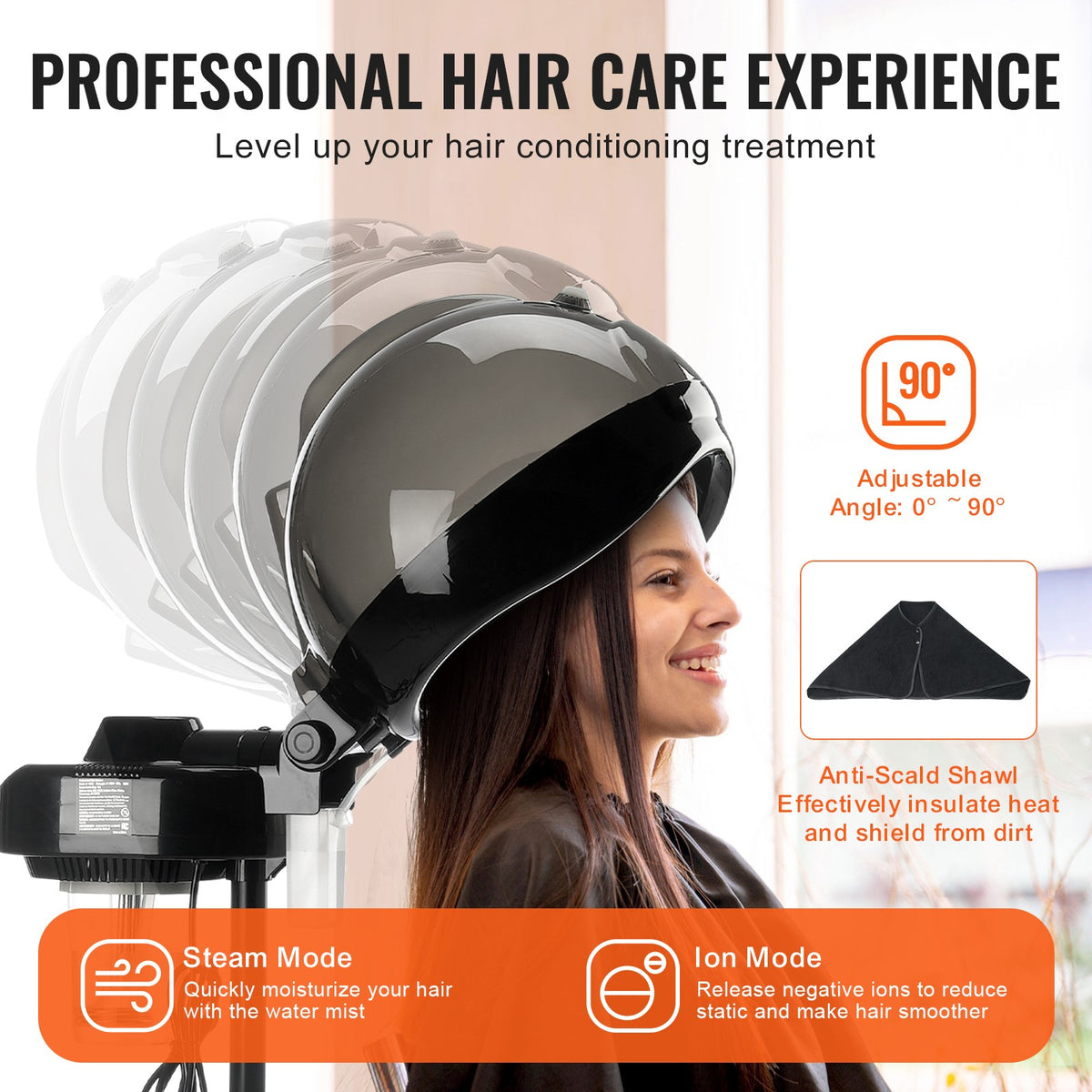 Professional Hair Steamer with Ionic & Multiple Mist Modes - 11.81 Inch Hood, Adjustable Height