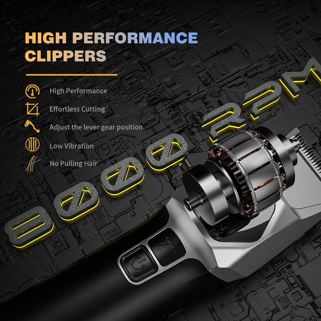 Professional Cordless Hair Clippers for Men - 8000RPM 5-Speed with Stainless Steel Blades