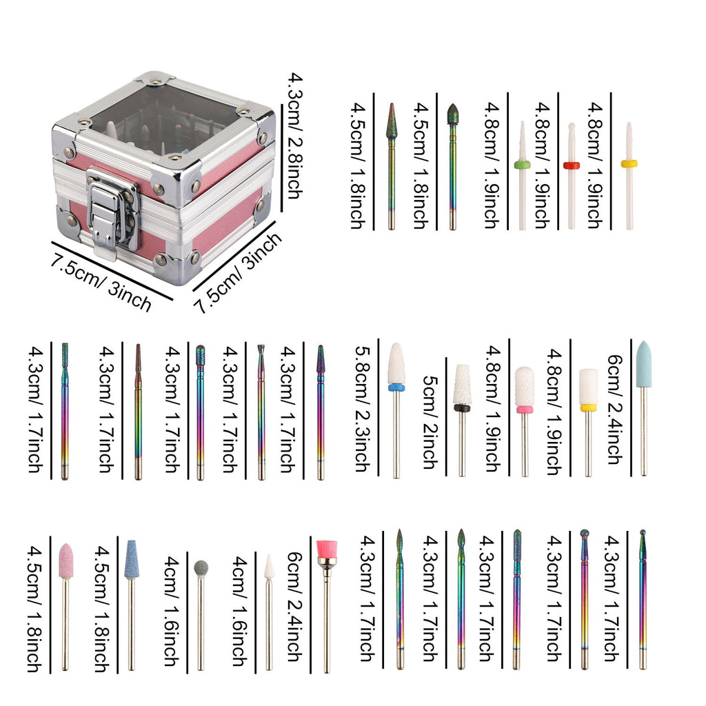 25Pcs Nail Drill Bit Set with Storage Box - Ceramic, Diamond, Carbide for Manicure & Pedicure