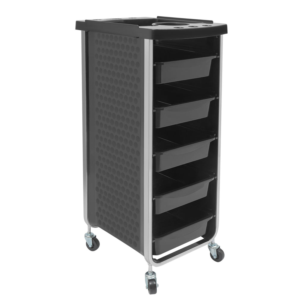 Salon Trolley Cart with 5 Drawers and Dryer Holder - Black Professional Organizer