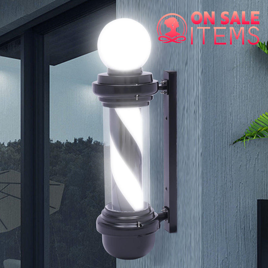 Outdoor LED Barber Pole Light Sign for Hair Salon Shop Rotating Black & White