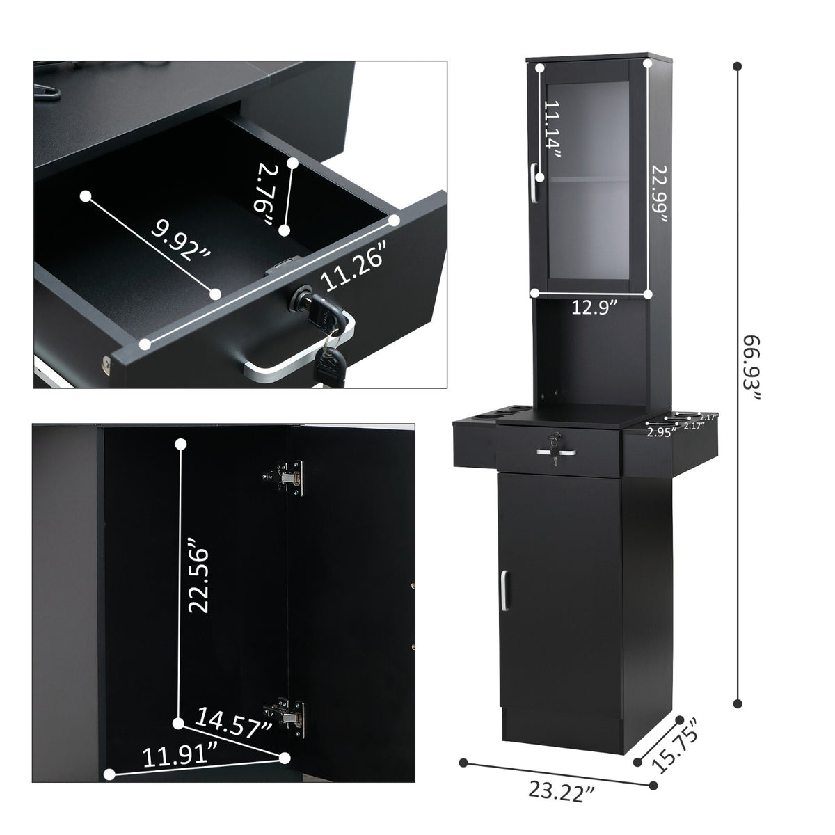 Salon Station Storage Cabinet with Glass Doors and Shelves for Beauty & Barber Shops